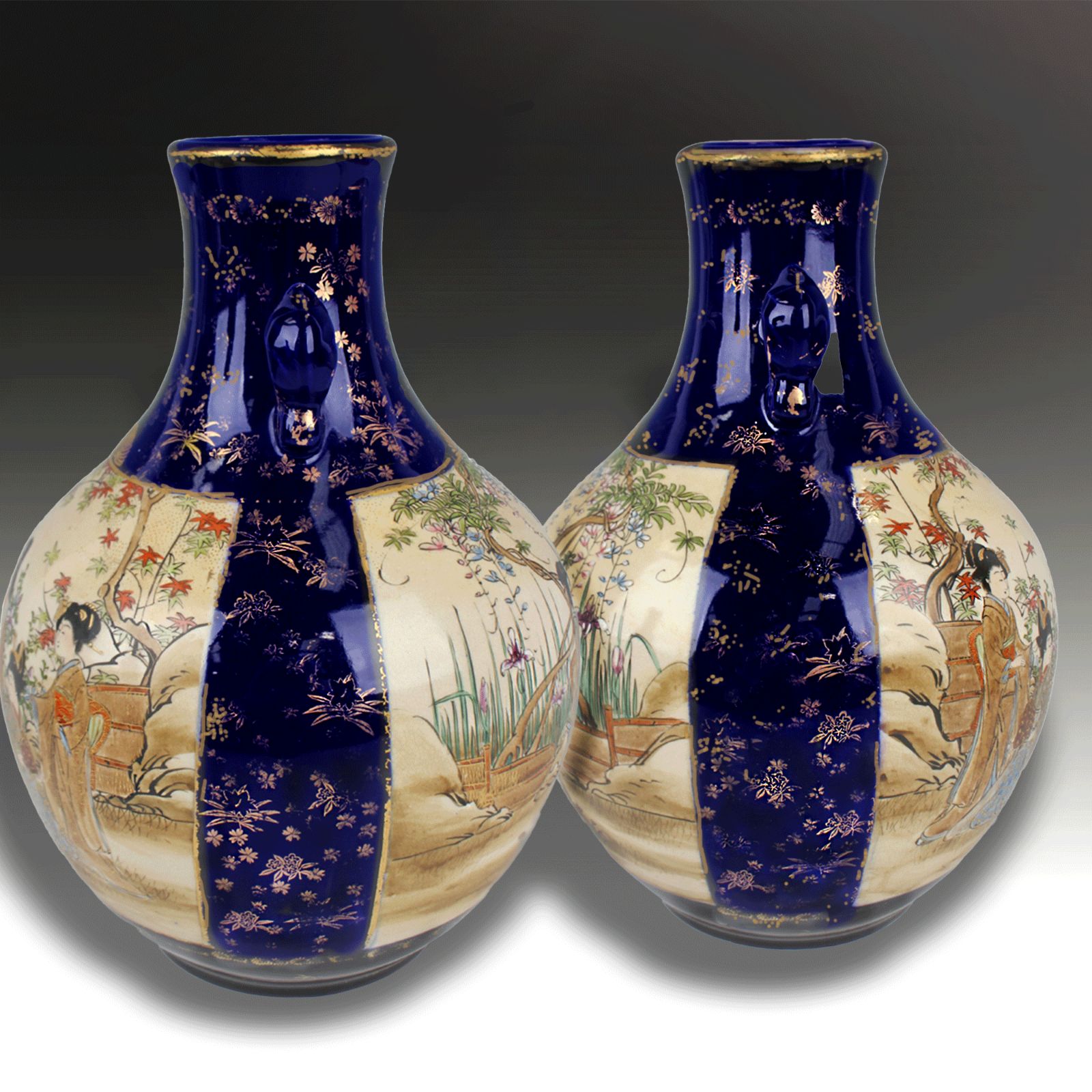 Kyo Satsuma Vases By Kusube. Superb Quality  Meiji Period  Gosu Blue And Gilding photo furniture