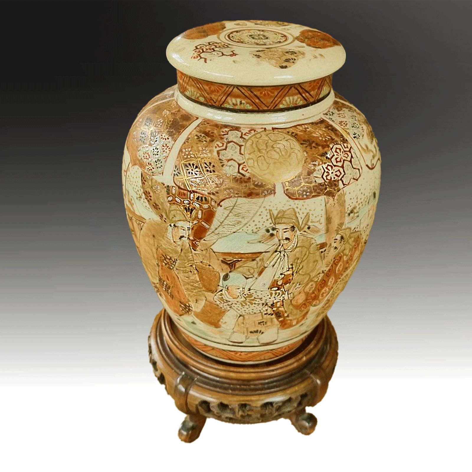 Satsuma Lidded Vase On Matching Stand Meiji Period  Beautiful Decoration photo Home Decor