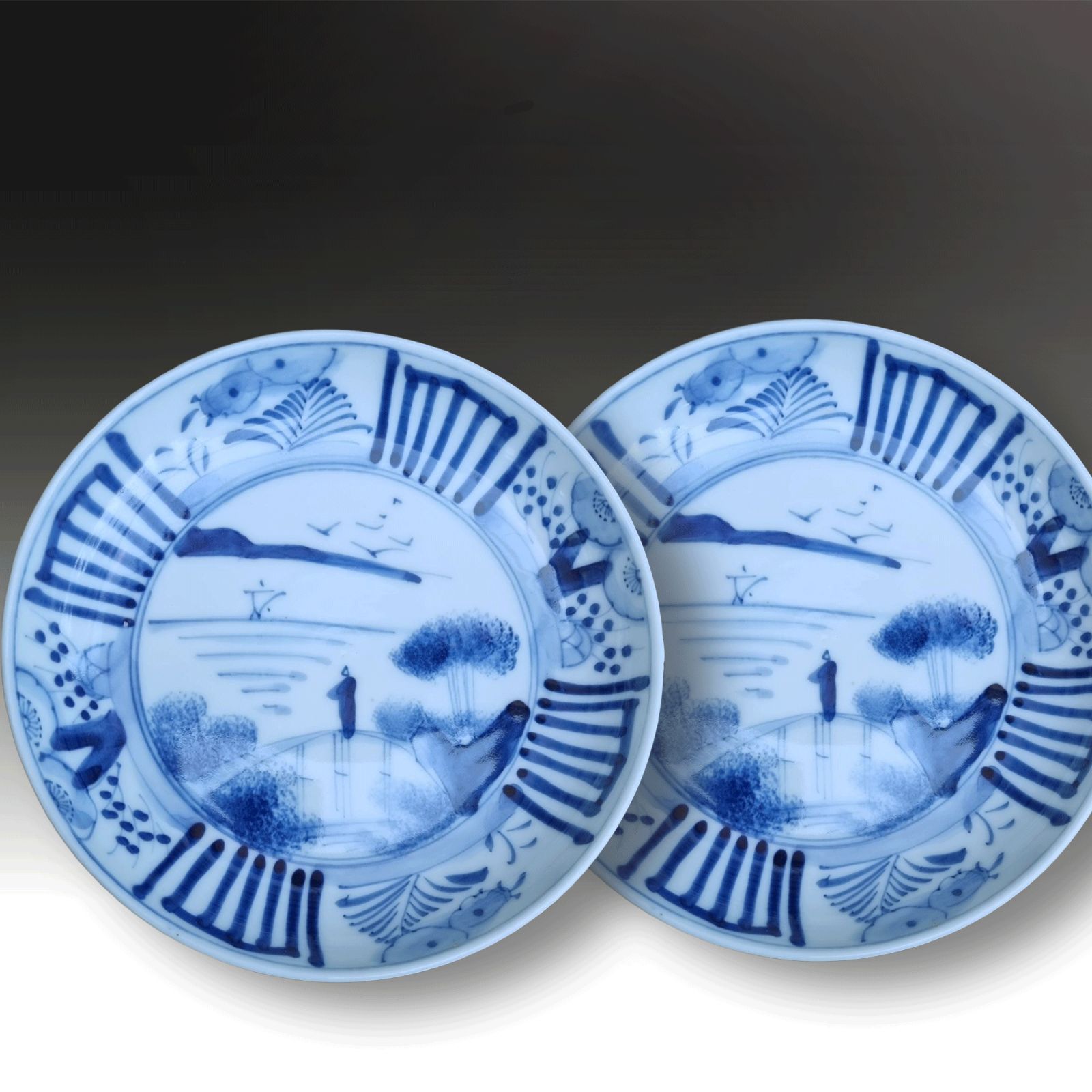 Japanese Early Edo 17th Century Pair Of Arita Dishes Historic Superb & Very Rare