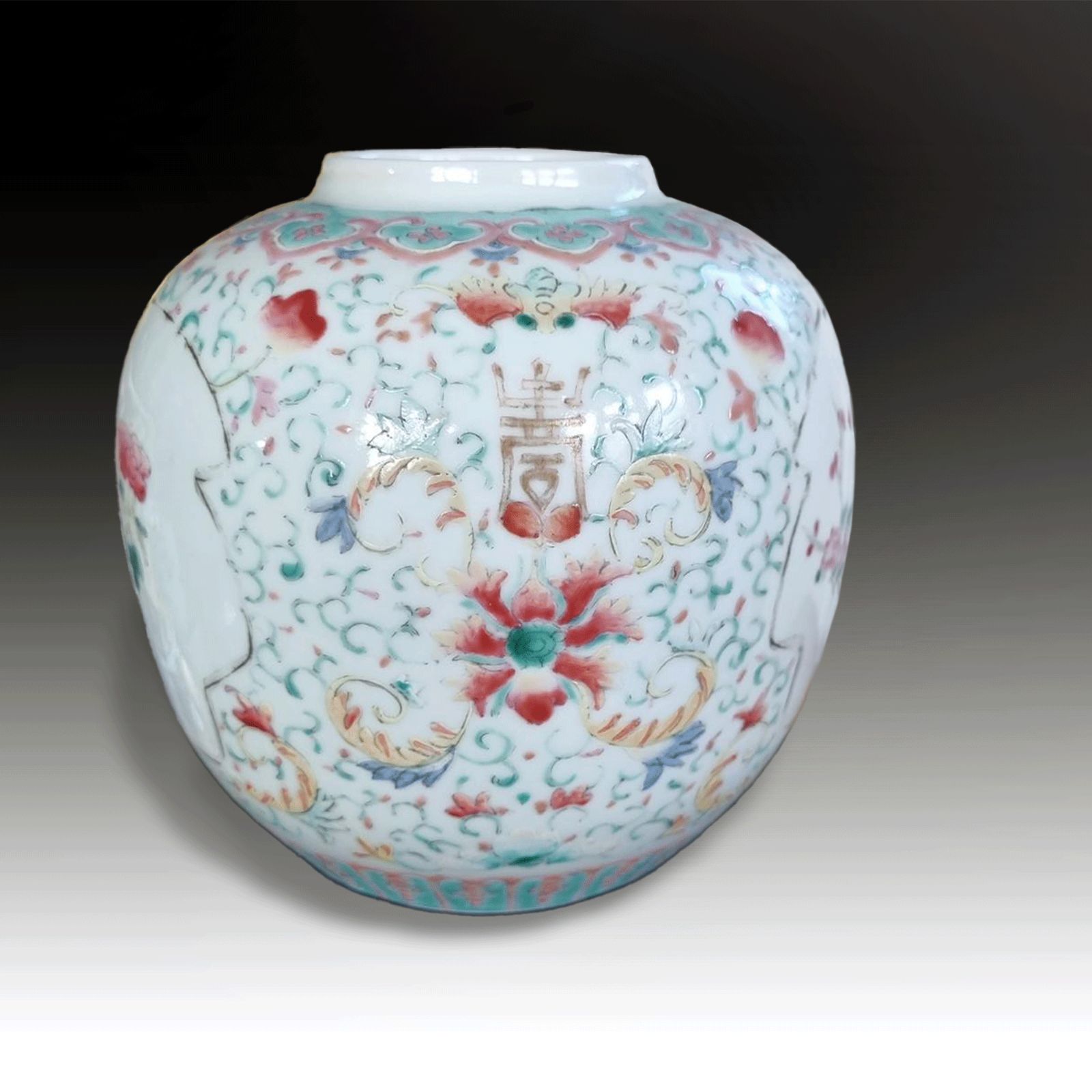 Chinese Antique Late Qing Dynasty Enamelled Ginger Jar Beautiful Colours photo furniture