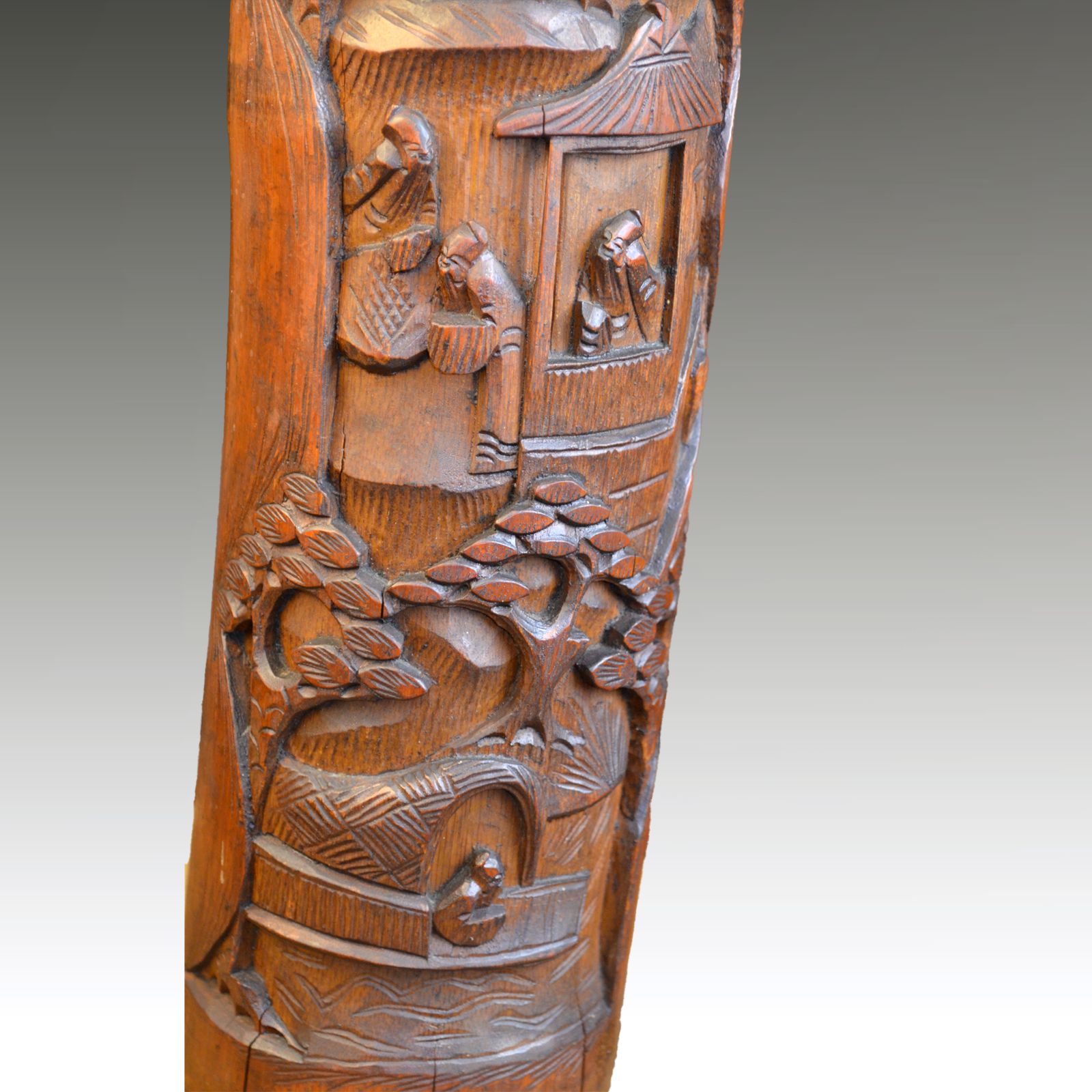 Chinese Carved Bamboo Incense Pot Qing Dynasty  19th Century  Good Colour 36cm H photo vinterior