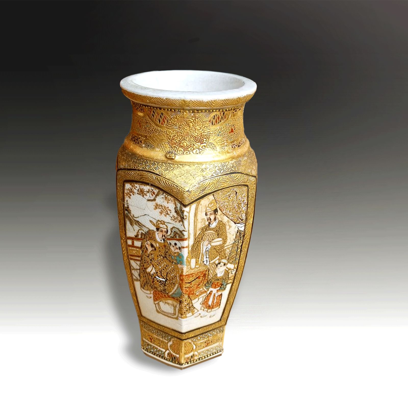 Japanese Satsuma Exceptional Quality Vase. Early Meiji Period  Hexagon Form 15cm