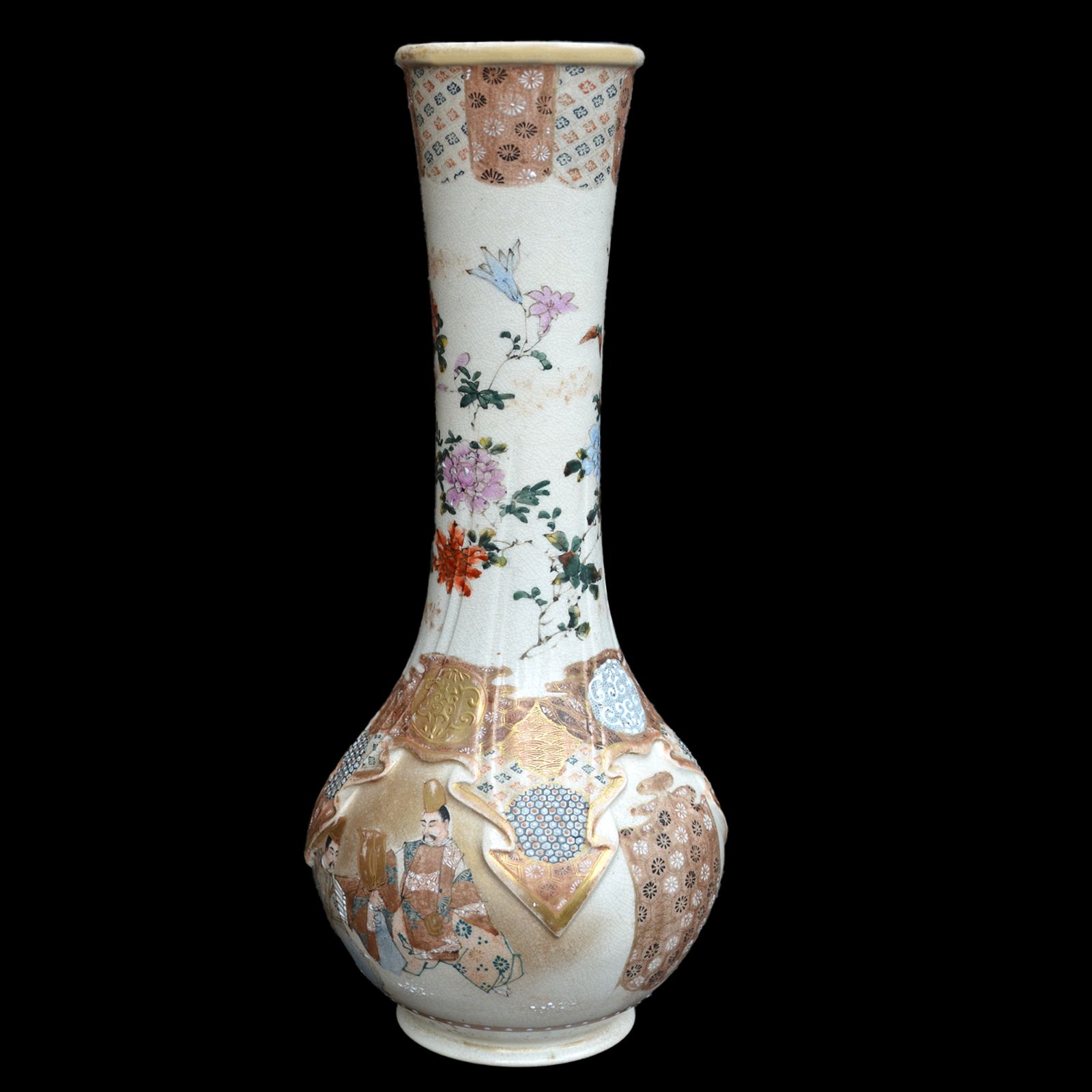Antique Japanese Satsuma Tall Vase  Unusual Design  Meiji  Kyo Satsuma 41cm H photo vinterior
