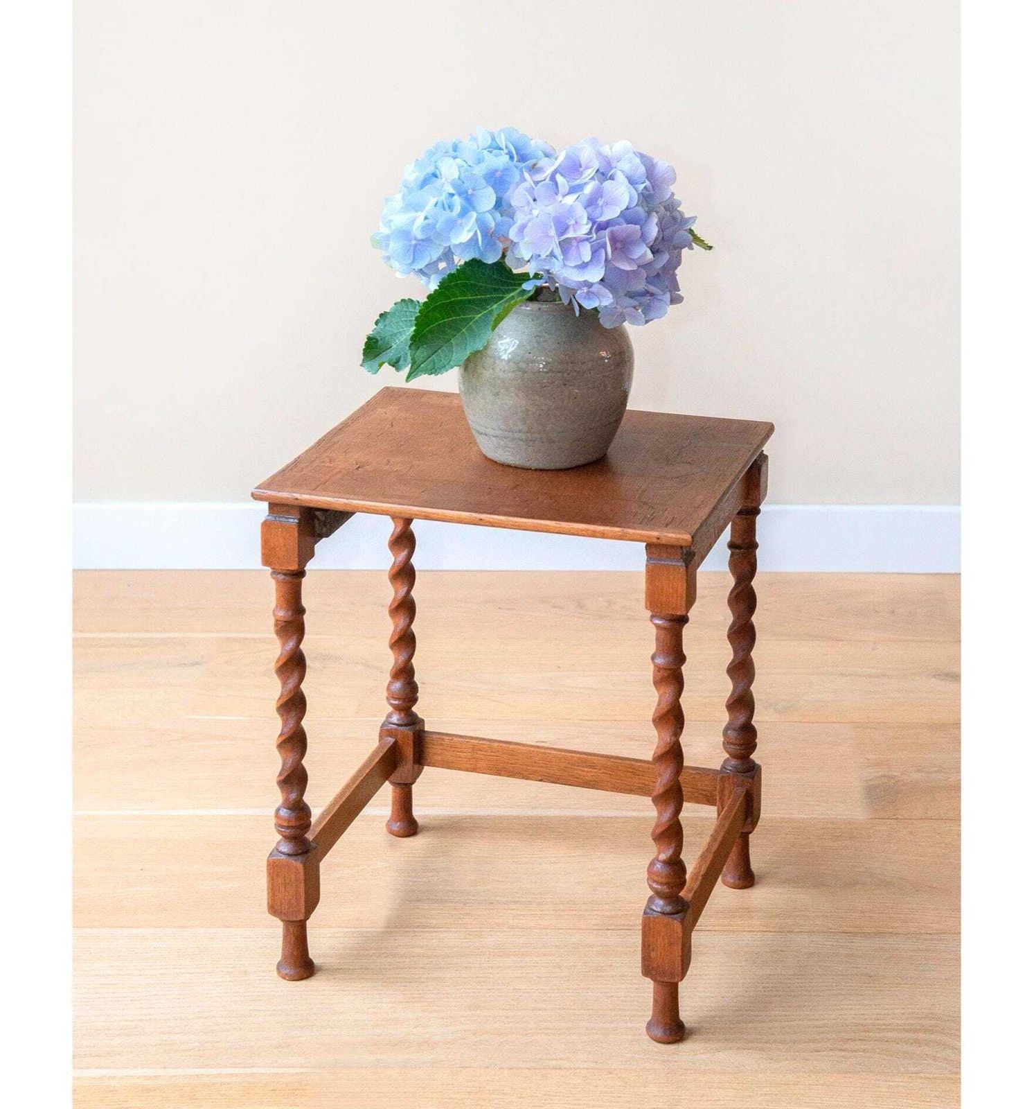 Antique Barley Twist Table, Oak Side Table With Turned Legs, Hand Carved Wooden Coffee Table, Rustic Accent Table