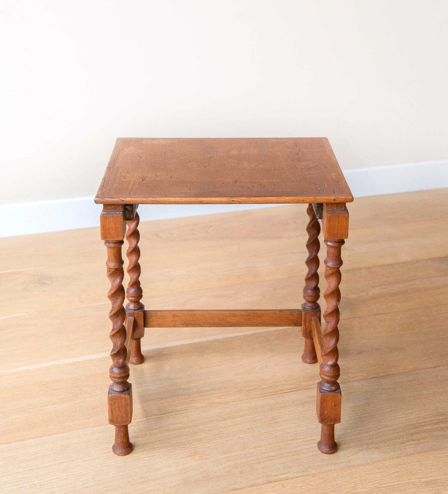 Antique Barley Twist Table, Oak Side Table With Turned Legs, Hand Carved Wooden Coffee Table, Rustic Accent Table photo for sale