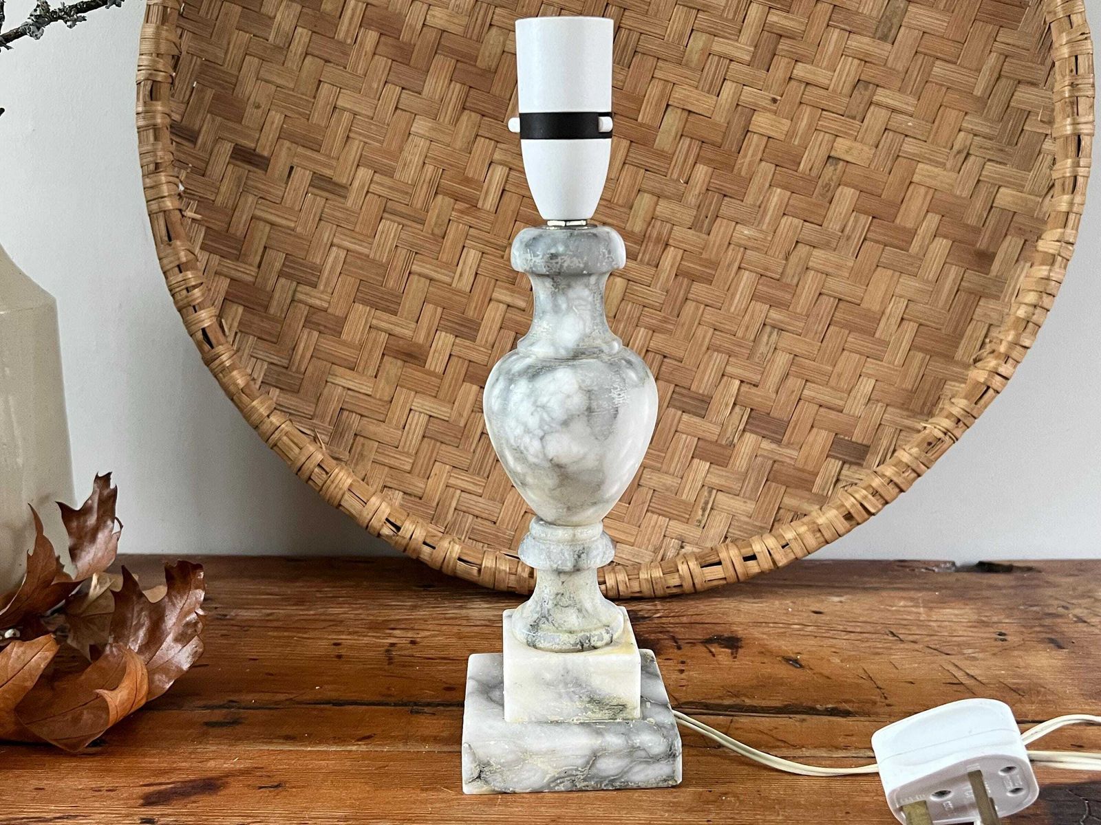 Genuine Italian Alabaster Table Lamp | Vintage Urn Shape Gray & White Stone Lamp | Grand Millennial Decor | Made In Italy photo vintage