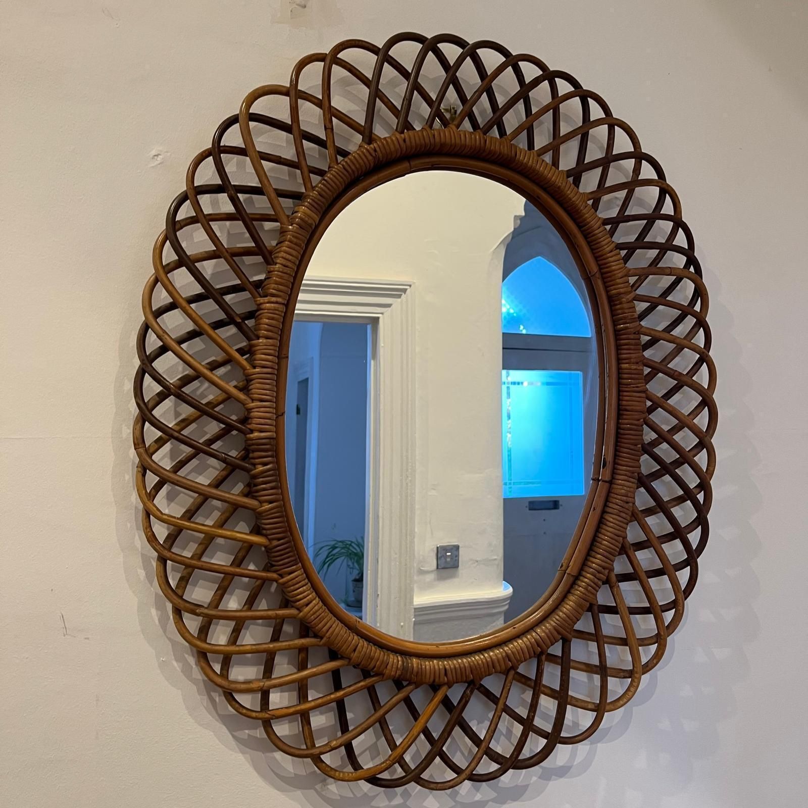 Italian Franco Albini Mid Century Rattan And Bamboo Mirror