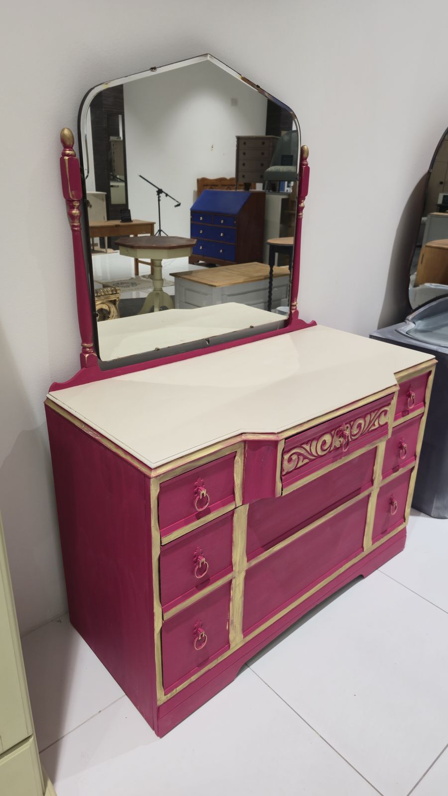 Dresser With Mirror In Capri Pink photo furniture