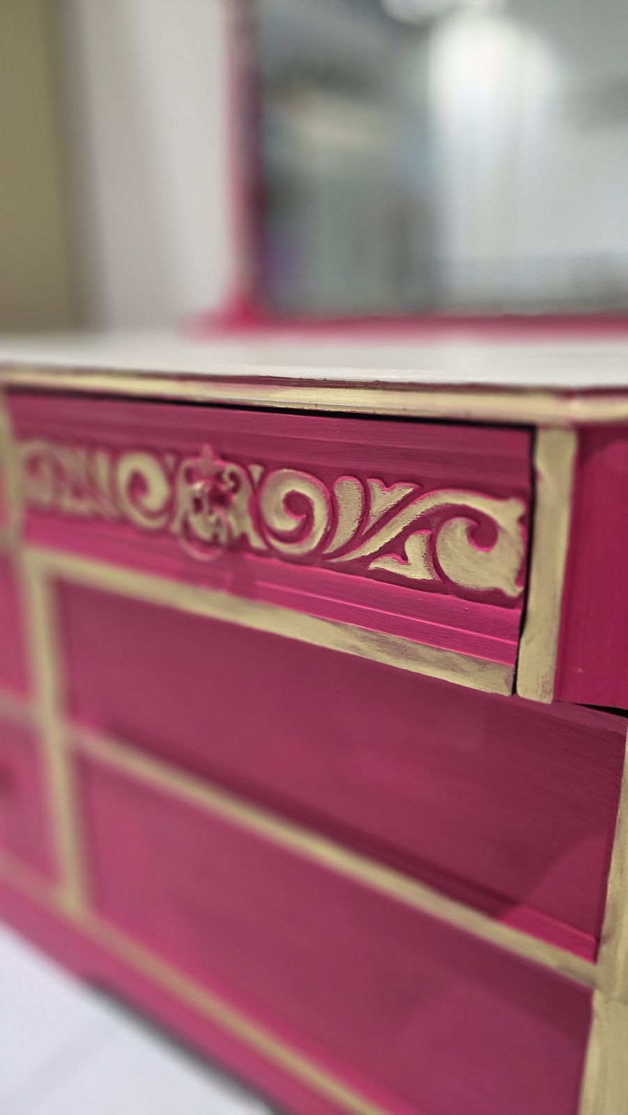 Dresser With Mirror In Capri Pink photo buy