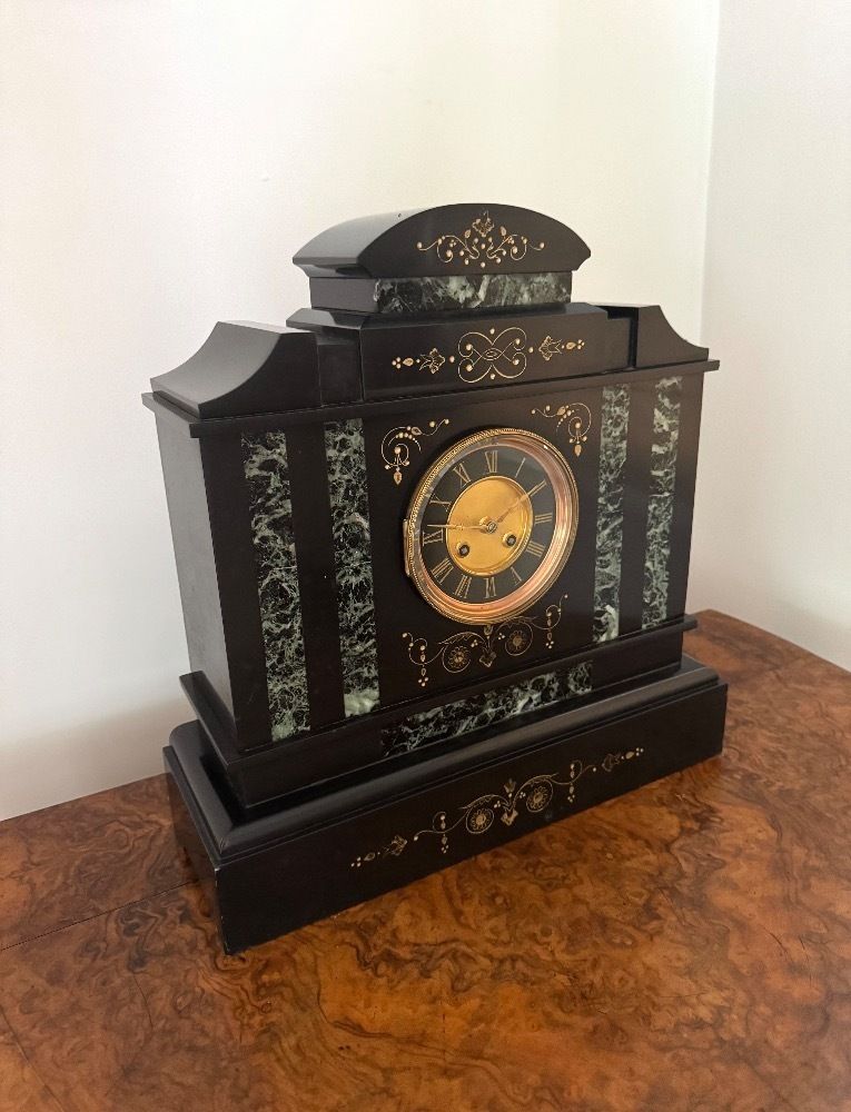 Pretty Victorian Marble Inlaid Mantle Clock photo 765.0