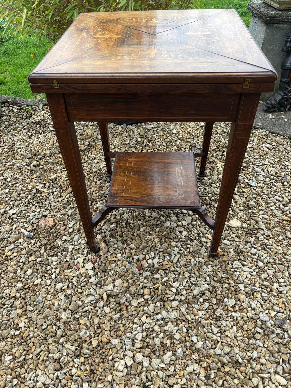 Antique Edwardian Rosewood Marquetry Inlaid Envelope Games Card Table 1900s photo vintage
