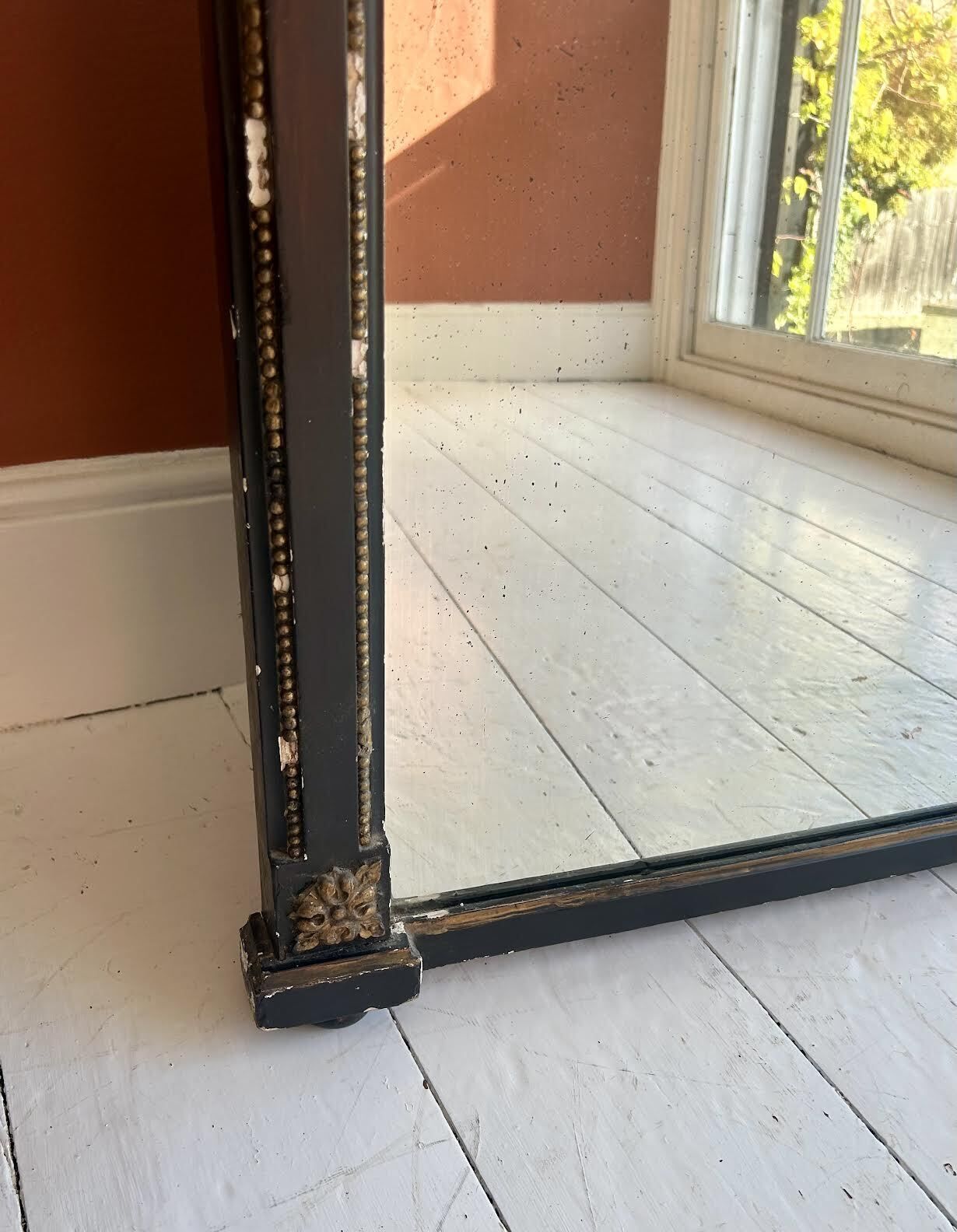 Antique French Distressed Black And Gold Overmantel Mirror photo Home Decor