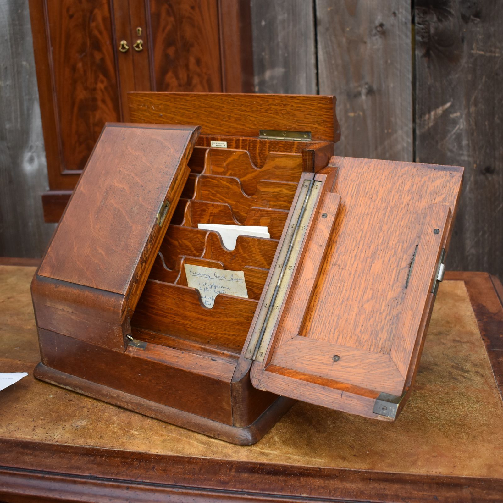 Antique Army & Navy English Oak Campaign Field Travelling Stationery Cabinet photo 295.0