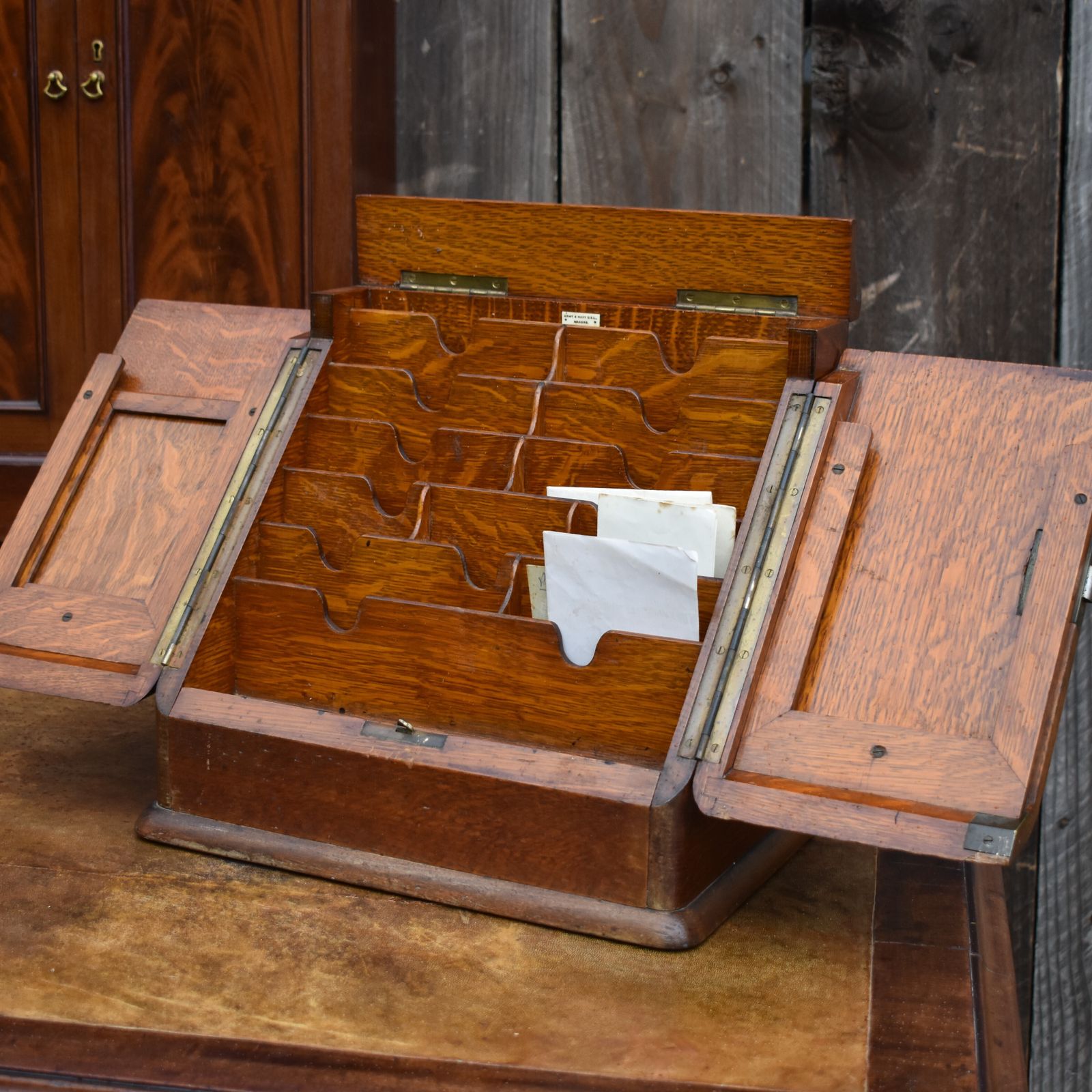 Antique Army & Navy English Oak Campaign Field Travelling Stationery Cabinet photo buy