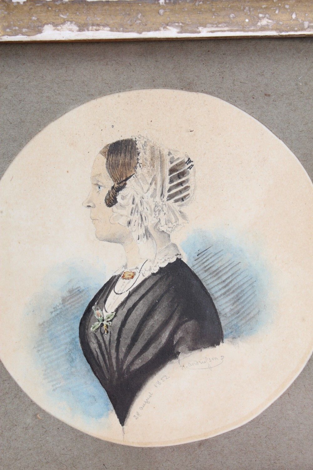 Victorian Miniature Watercolour Portrait 1852 Signed photo for sale