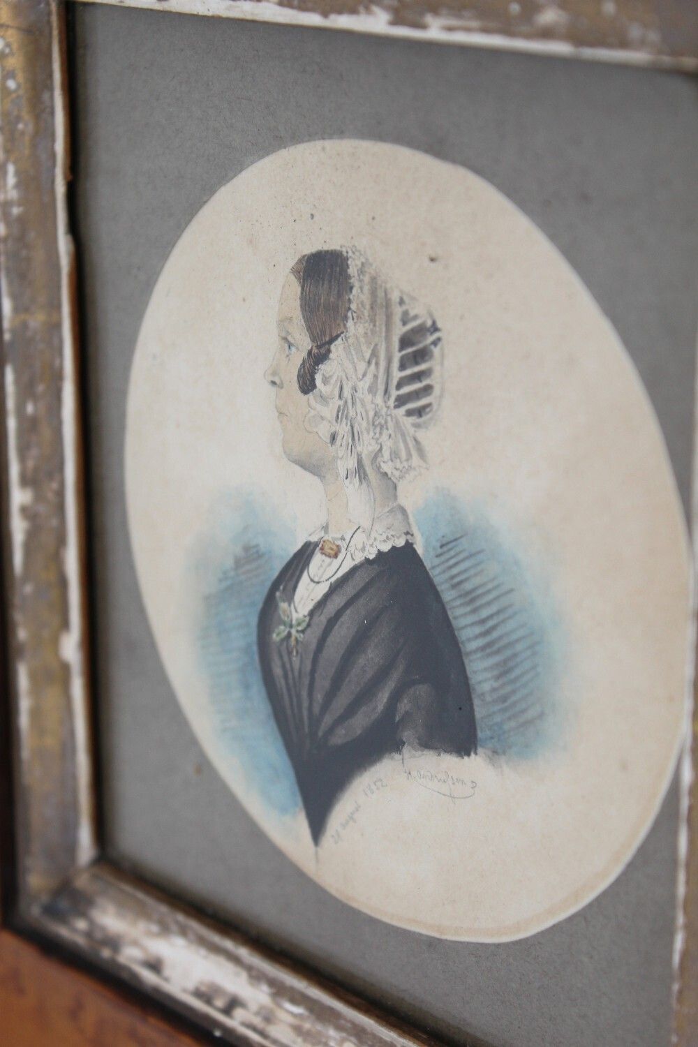 photo furniture Victorian Miniature Watercolour Portrait 1852 Signed