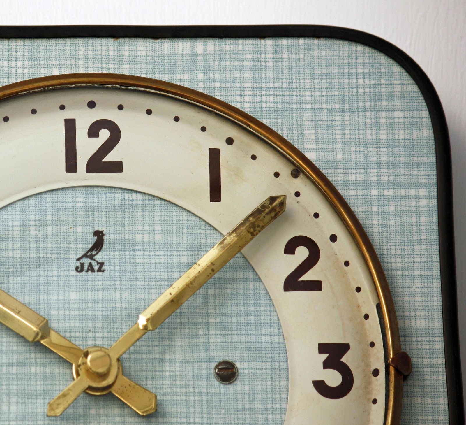 Vintage Jaz Wall Clock 21cm Mid Century Style Wooden Blue Formica French Retro Wooden 1960s Atomic Gift Off The Wall Clocks photo for sale