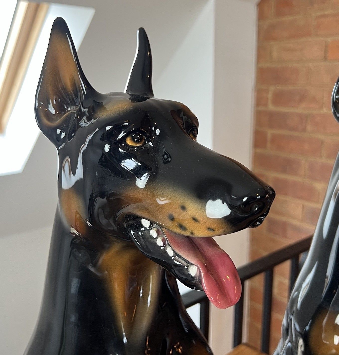 Pair Of Boxer Ceramiche Seated Doberman Dogs Ceramic Figures Statues Italian photo vinterior