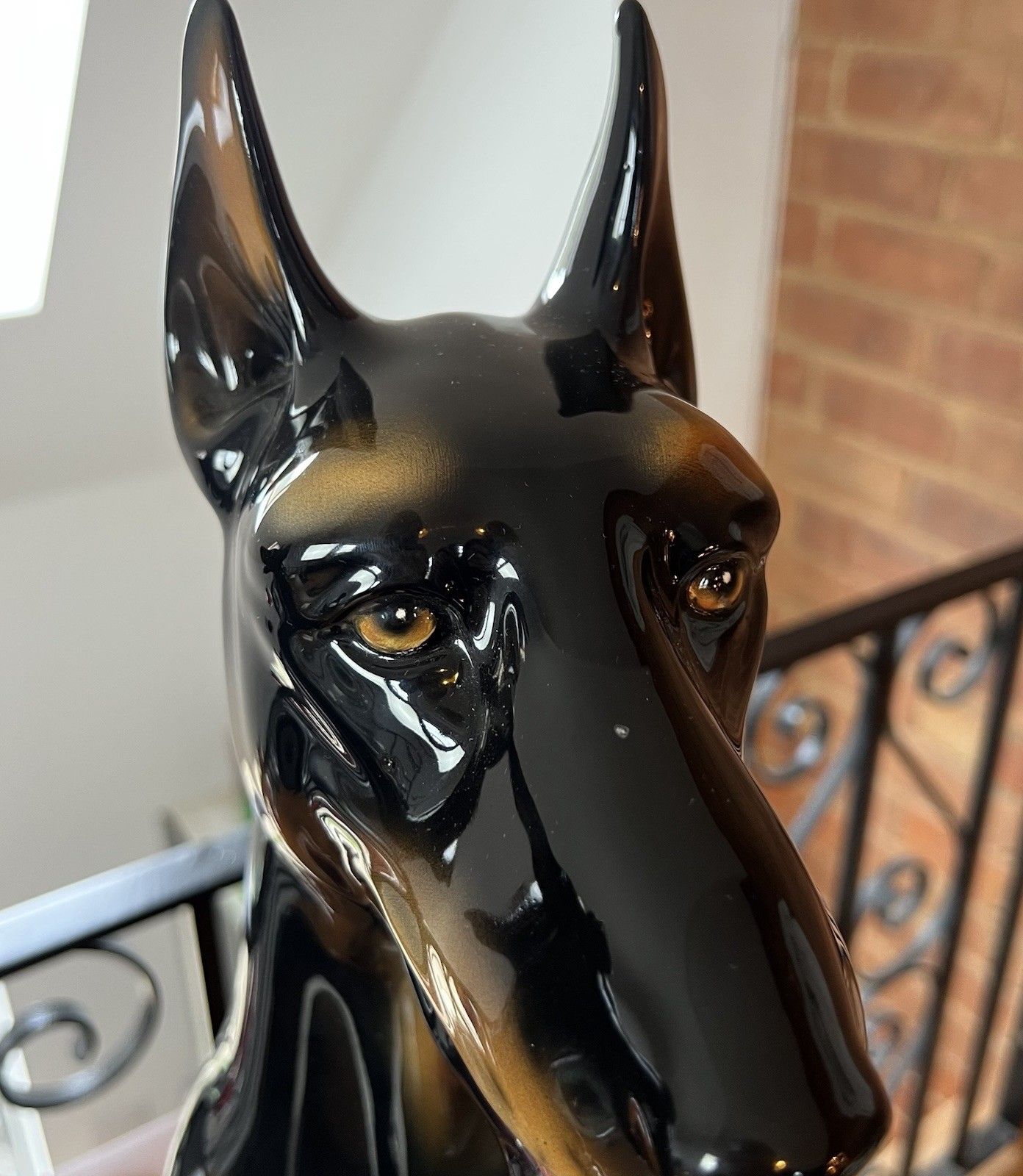 photo vintage Pair Of Boxer Ceramiche Seated Doberman Dogs Ceramic Figures Statues Italian