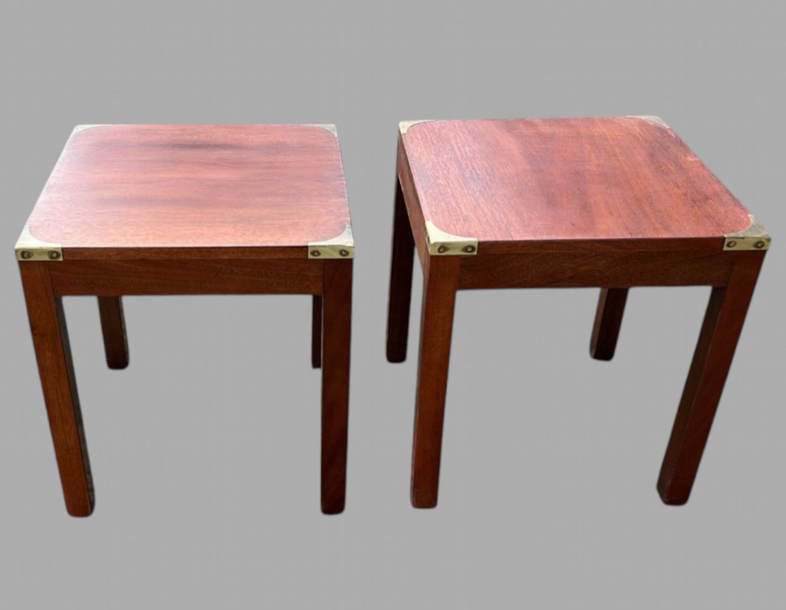 A Pair Of Antique Mahogany Campaign Side Tables, C. 1930