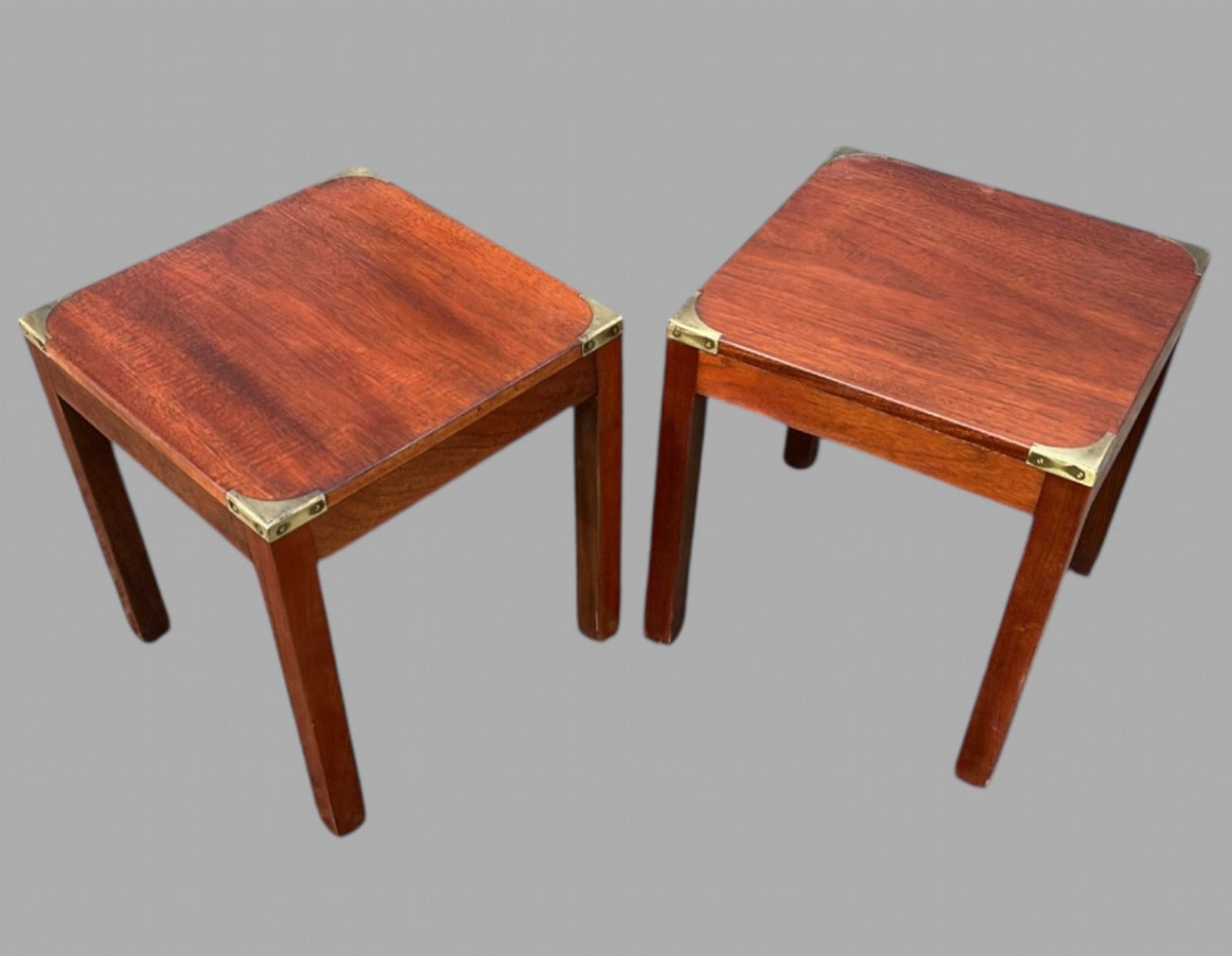 A Pair Of Antique Mahogany Campaign Side Tables, C. 1930 photo for sale