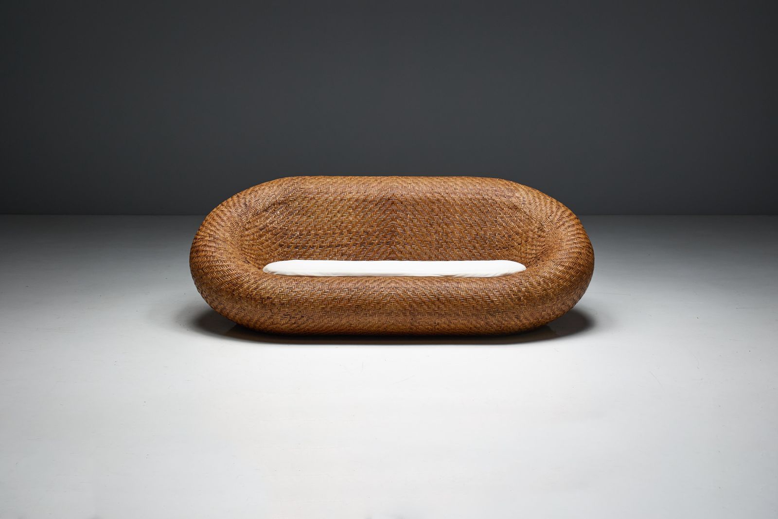 Furniture Mid Century Woven Wicker Sofa, France, 1970s photo