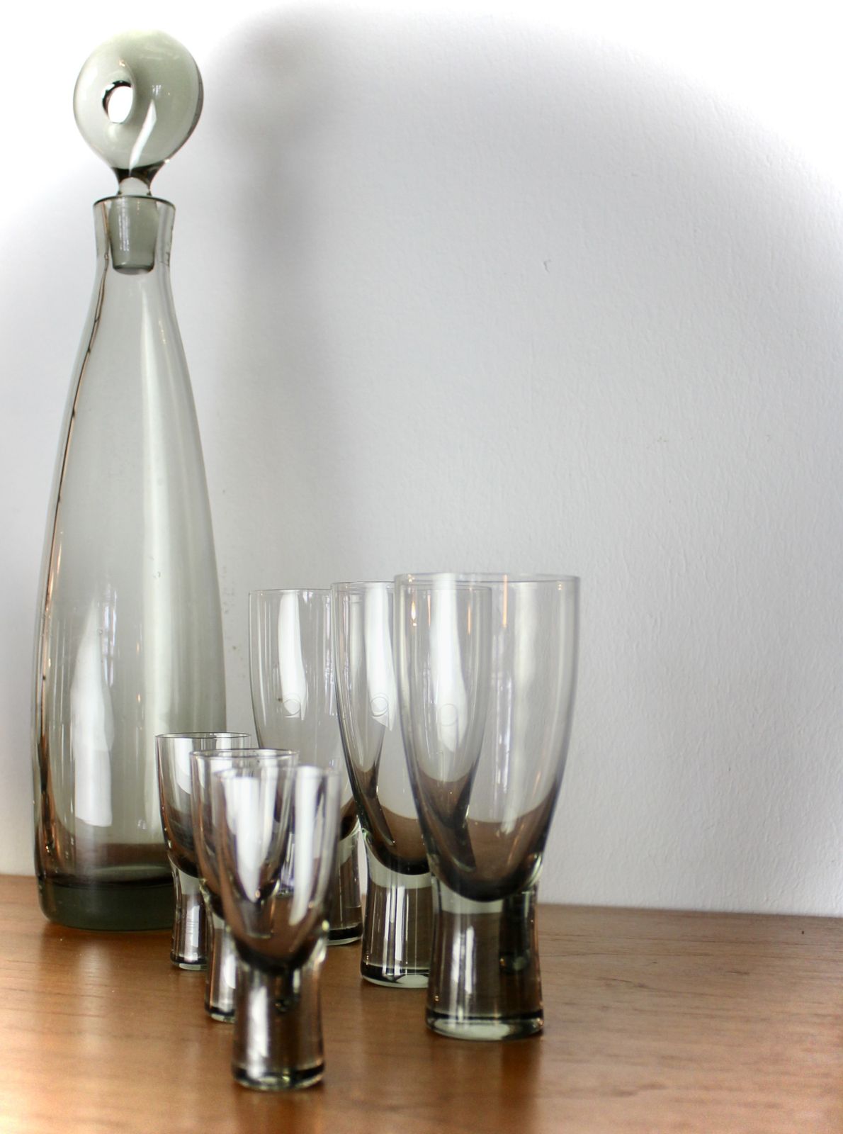 Per Lutken Smoky Grey Glass Aristocrat Decanter And Twelve Glasses photo Home Decor