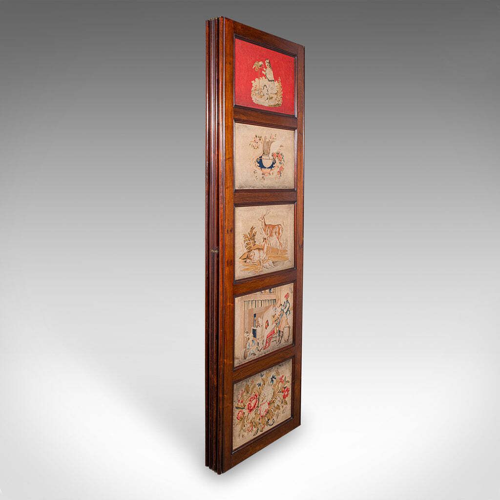 Large Antique 4 Panel Privacy Screen, English Room Divider, Needlepoint, Regency photo vinterior