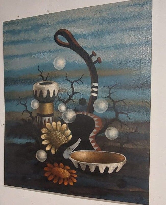 Large Surrealist Oil Painting On Canvas By The Painter Gianfranco Rontani. Size 118 X 97 Cm. photo Art