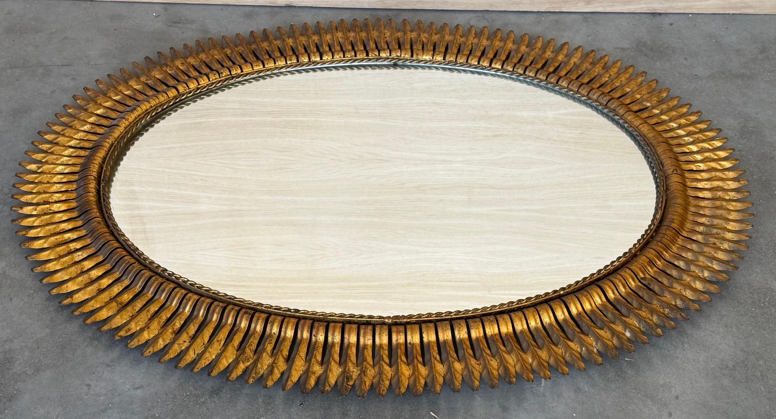Large Spanish Gilt Metal Oval Sunburst Mirror 46´ photo for sale