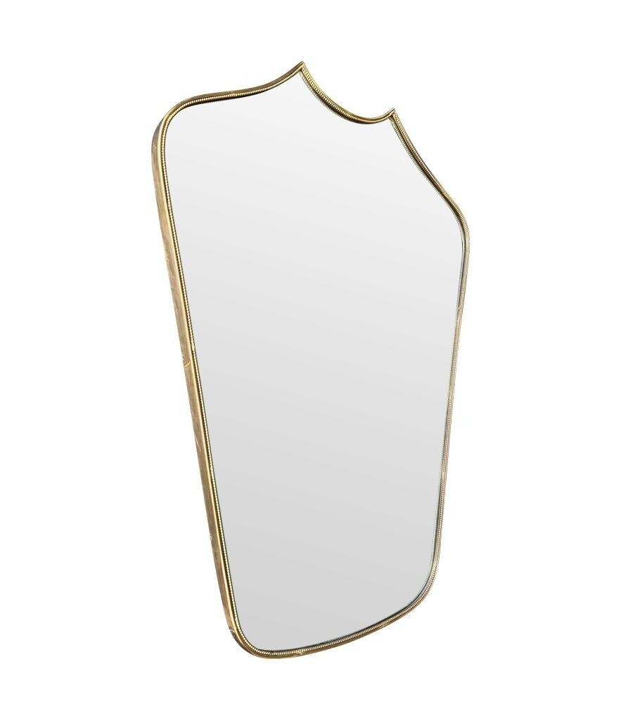 An Orignal Unusual 1950s Italian Brass Framed Mirror, With Beaded Detailing photo furniture