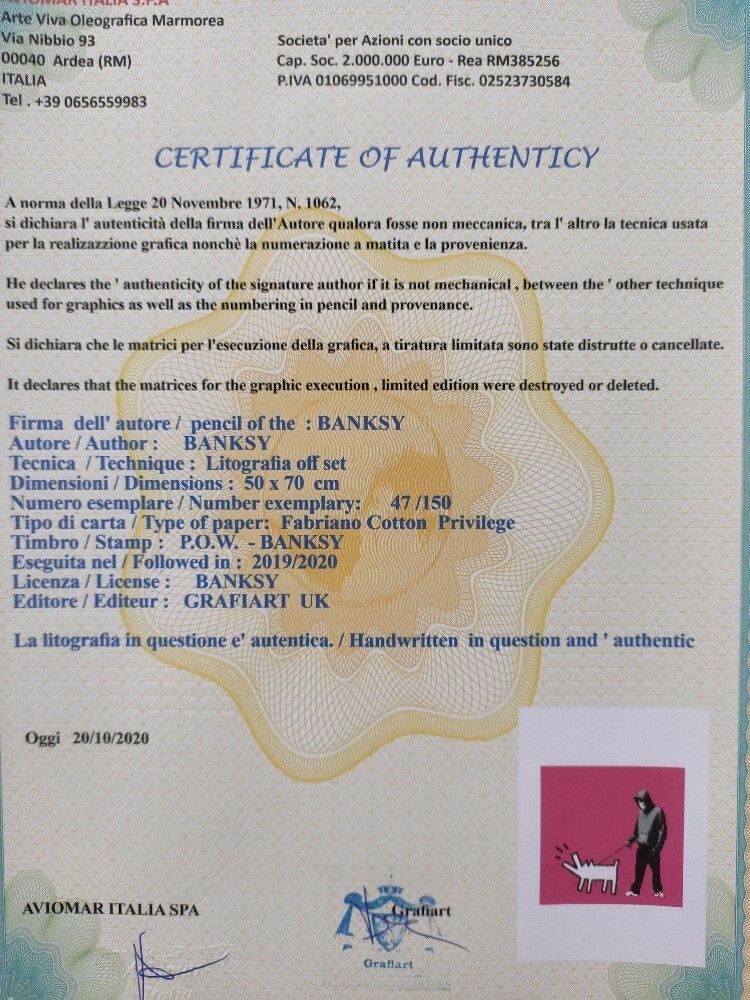 Banksy Art Print Hoodie & Keith Haring Dog Certificate photo for sale