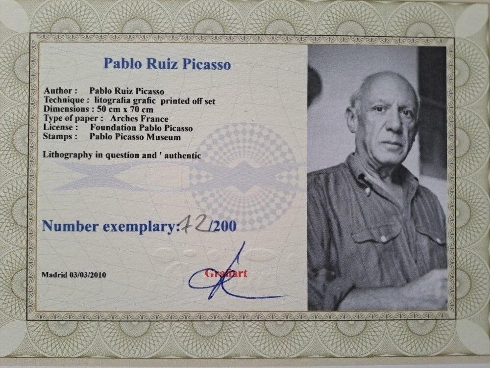 Pablo Picasso Signed Woman In A Hat Certificate Spadem Paris photo Art