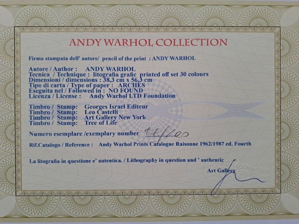 Andy Warhol Signed Queen Beatrix Of The Netherlands Certificate Leo Castelli photo for sale