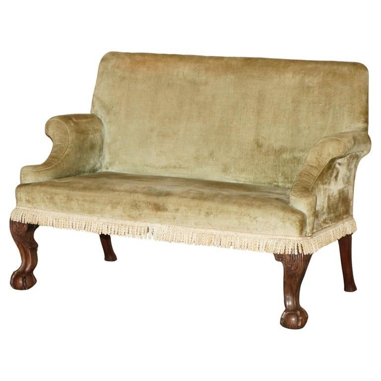 Fine Antique George III Circa 1780 Hand Carved Settee Sofa With Claw & Ball Legs