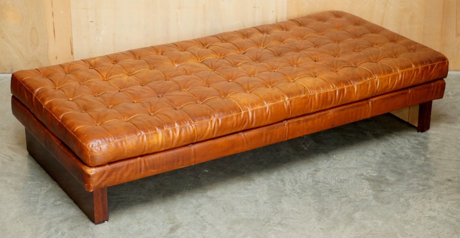Chesterfield Legacy Brown Leather Knoll Studio Barcelona Style Daybed Footstool photo furniture