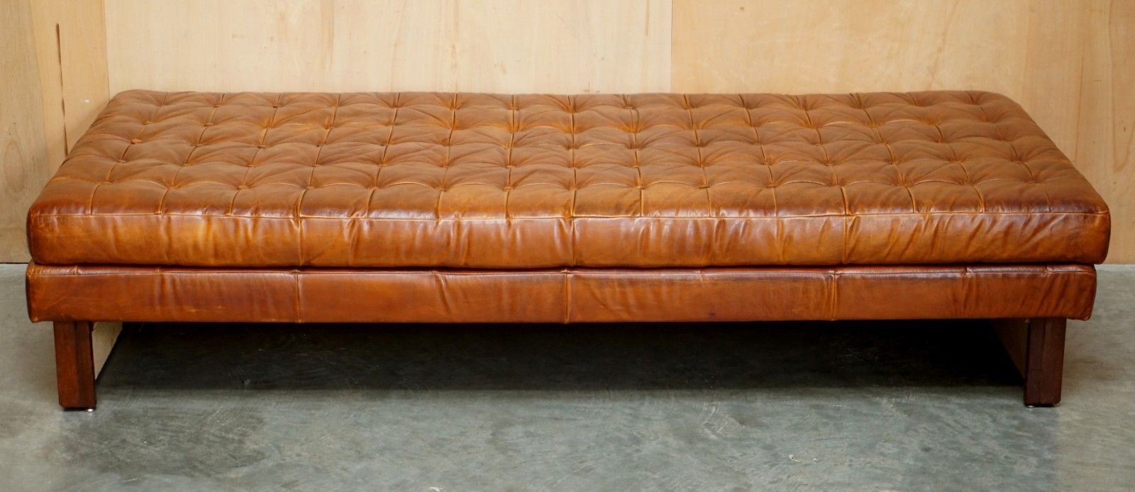 Chesterfield Legacy Brown Leather Knoll Studio Barcelona Style Daybed Footstool photo for sale