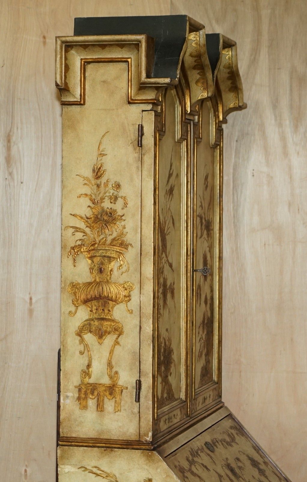 Furniture Circa 1900 Venetian Chinoiserie Decorated Parcel Gilt Bureau Bookcase Drawers photo