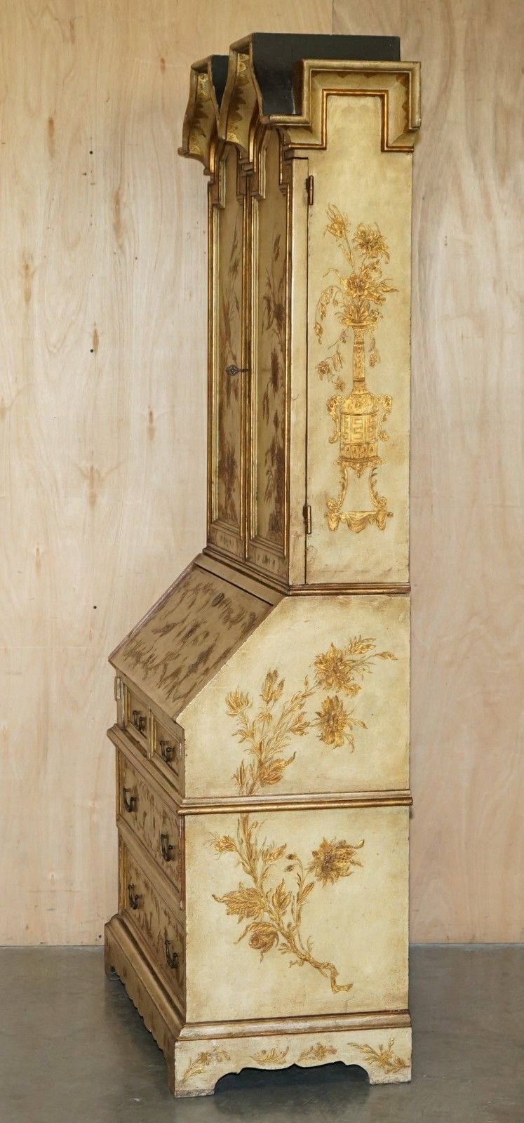 photo buy Circa 1900 Venetian Chinoiserie Decorated Parcel Gilt Bureau Bookcase Drawers