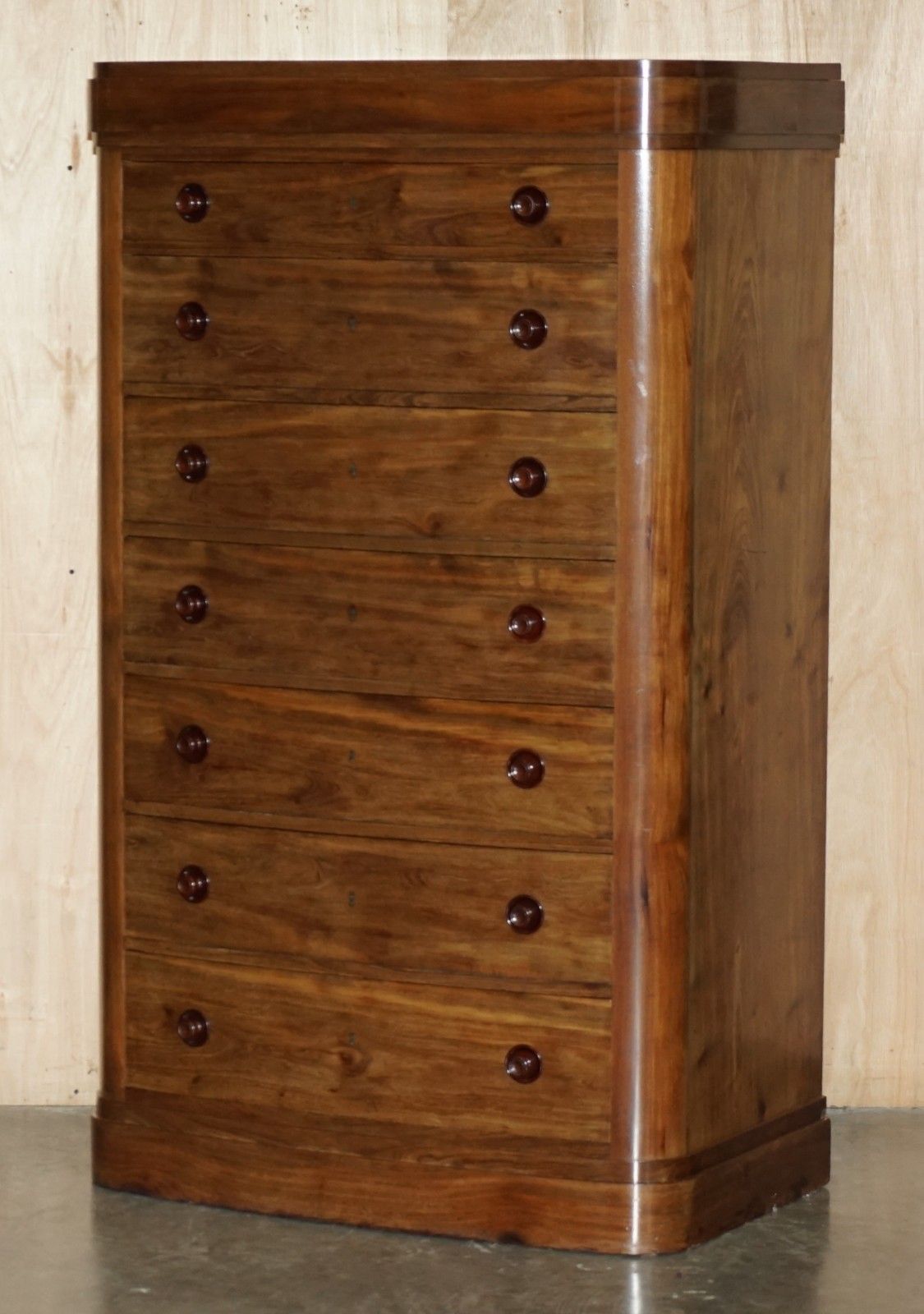 Pair Of Antique Estate Made Bow Fronted 168.5cm Walnut Tallboy Chest Of Drawers photo furniture