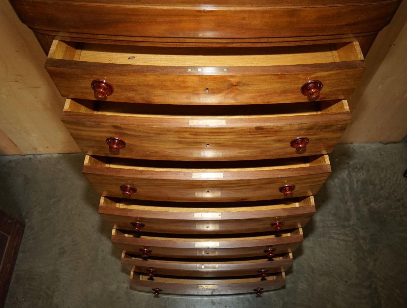 photo vintage Pair Of Antique Estate Made Bow Fronted 168.5cm Walnut Tallboy Chest Of Drawers