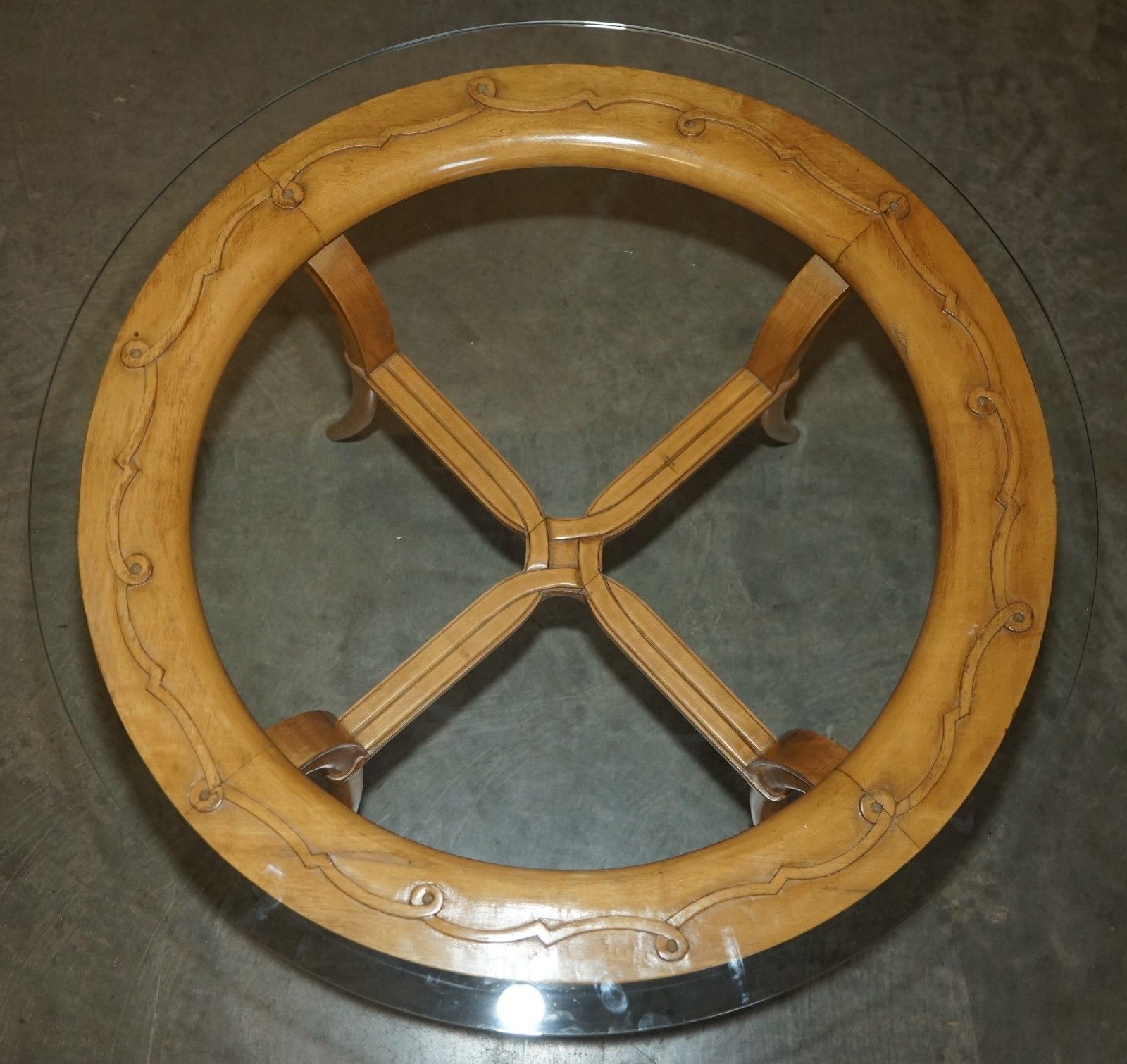 photo vinterior Pair Of French Circa 1950's Cherrywood & Glass Rene Prou Attriubted Side Tables