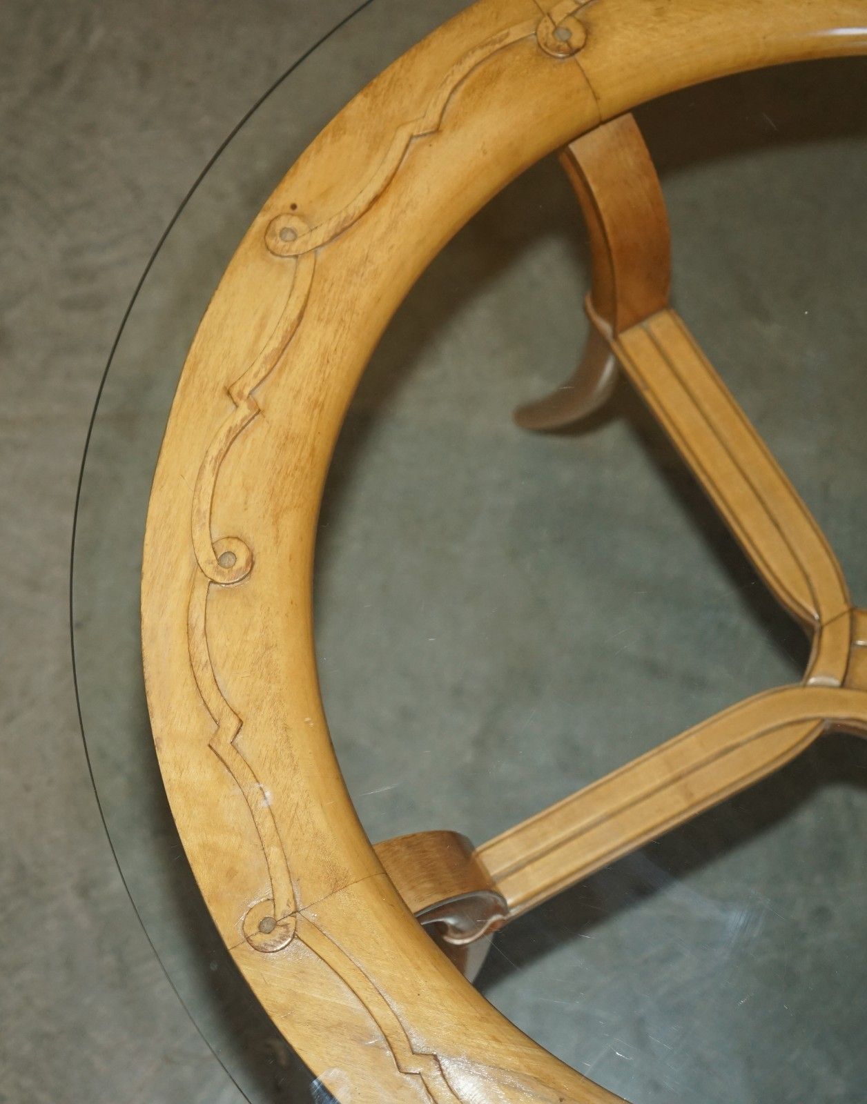 photo buy Pair Of French Circa 1950's Cherrywood & Glass Rene Prou Attriubted Side Tables