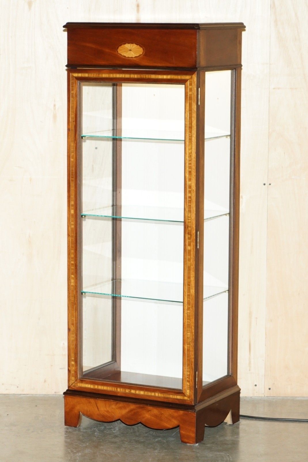 Suite Of Five Sheraton Revivial Led Light Display Cabinets With Glass Shelves photo for sale