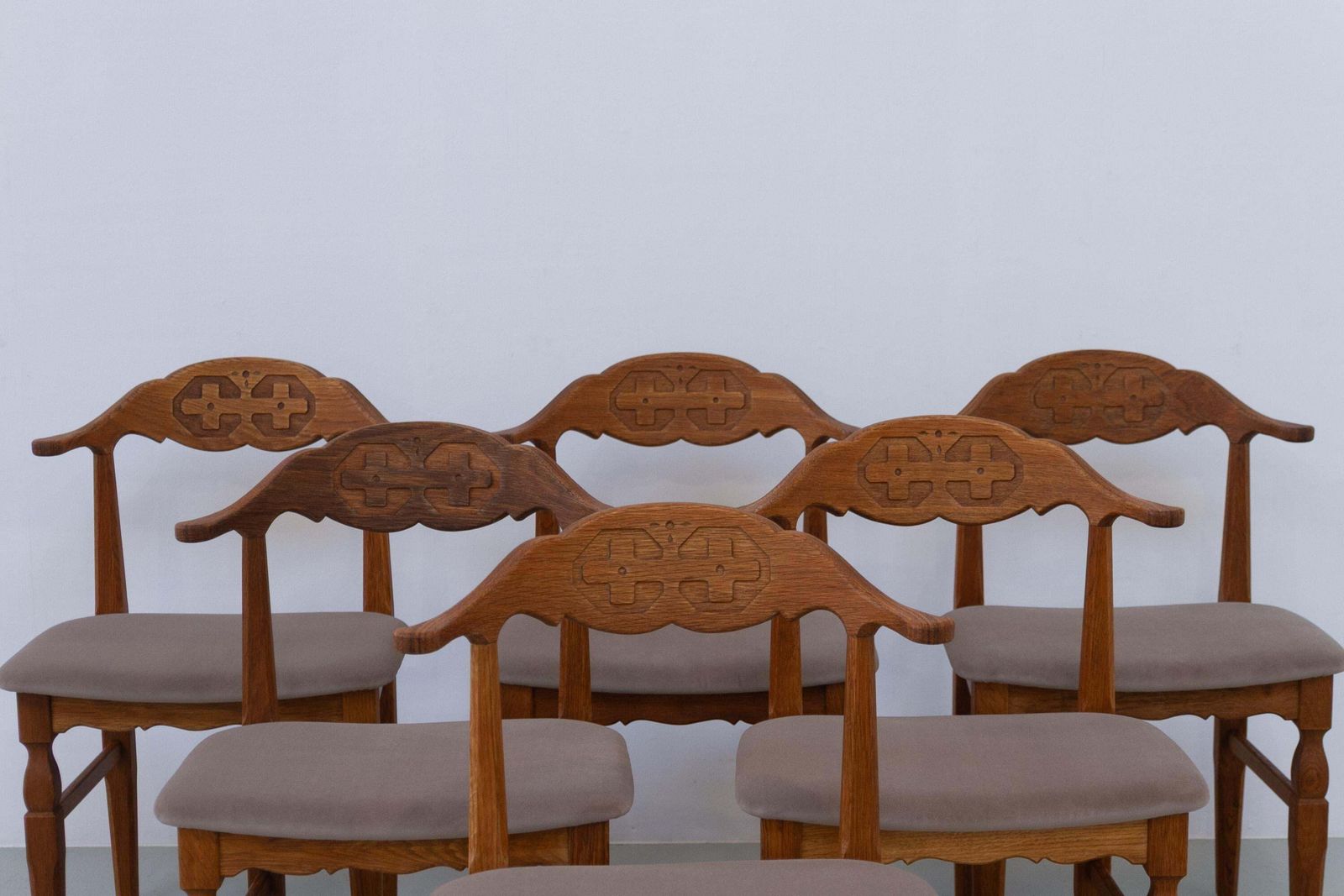 Danish Brutalist Oak Dining Chairs By Henning Kjærnulf, 1960s. Set Of 6. photo 2708.0