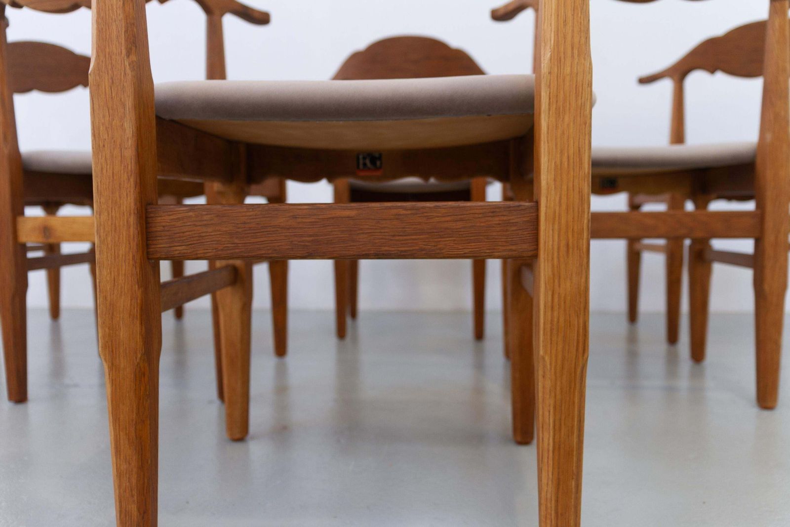 Furniture Danish Brutalist Oak Dining Chairs By Henning Kjærnulf, 1960s. Set Of 6. photo