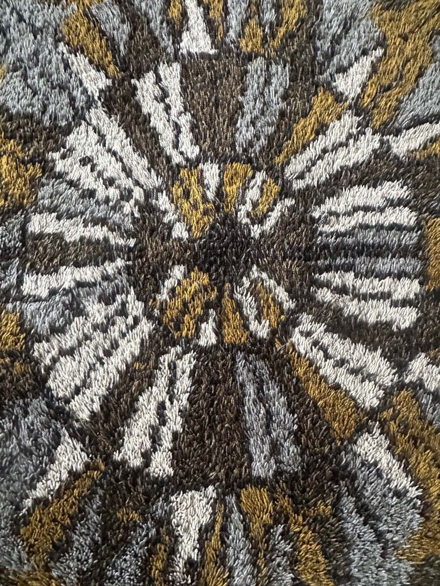 Textiles 1960s Vintage Mid Century Scandinavian Rya Shagpile "Sun Dial" Knotted Wool Rug photo