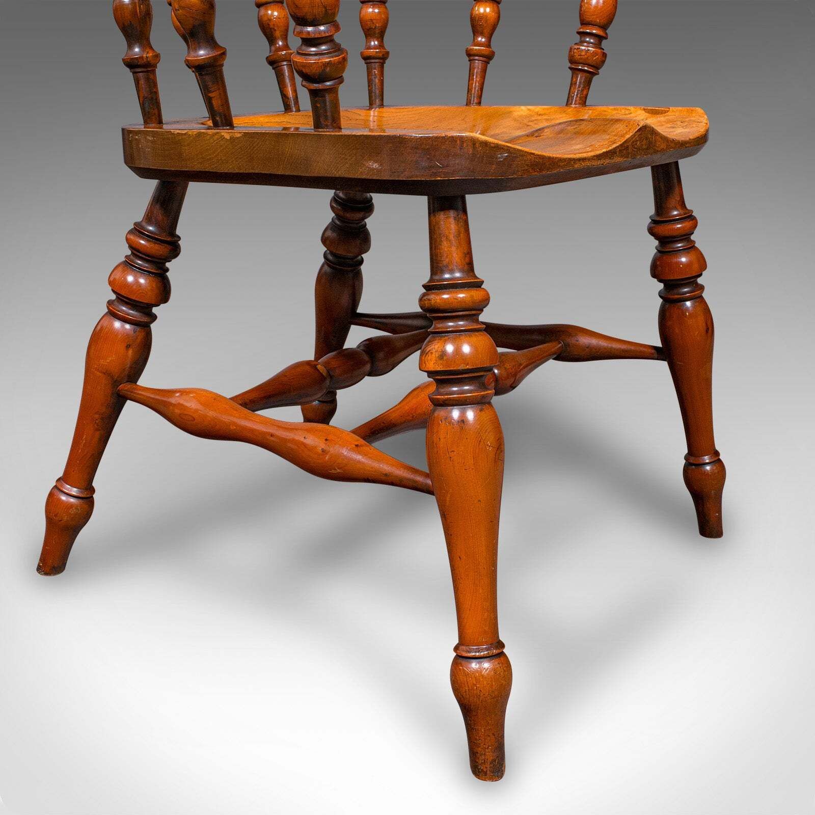 Furniture Vintage Smoker’s Bow Chair, English Ash, Captain’s Elbow Seat, Victorian Revival photo
