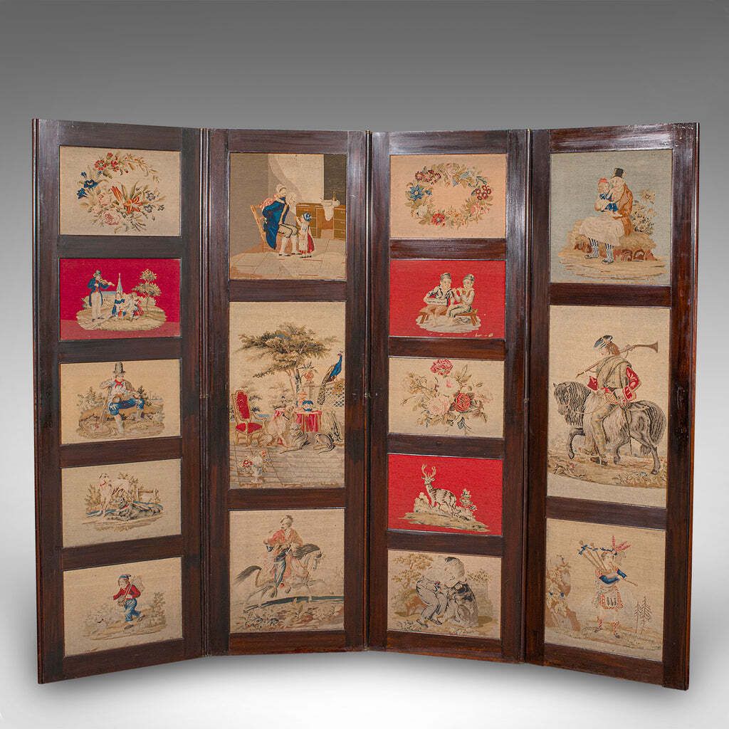 6' 7" Tall Antique Room Divider, English, Needlepoint, Privacy Screen, Regency photo furniture