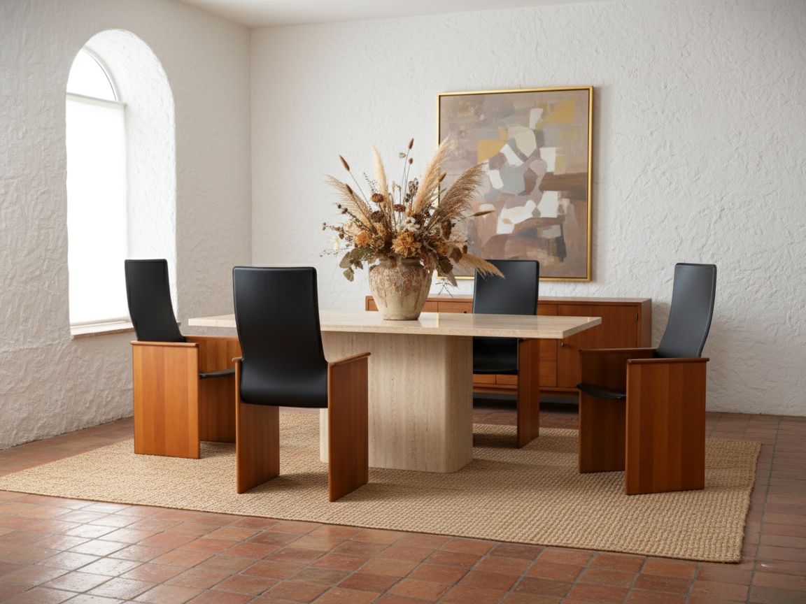 Set Of 4 Segesta Walnut And Black Letaher Chairs Stildomus 1970s photo for sale